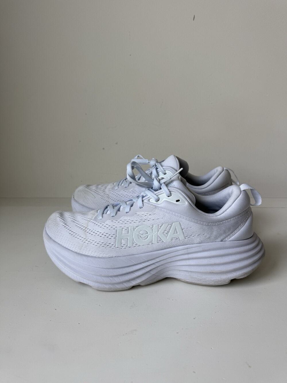 HOKA Bondi 8 Women’s Running Shoes Size 10 B White Gray Walking Sneaker